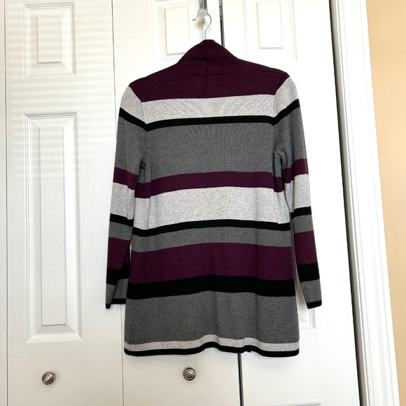 Laura Petites Shawl Collar Open Front Striped Cardigan Purple/Grey Size Med. - Picture 4 of 12